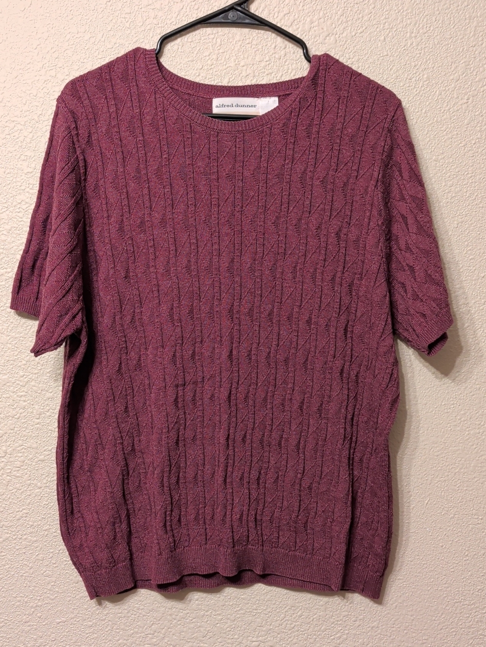 Alfred Dunner Short-Sleeve Cable Knit Sweater in Plum